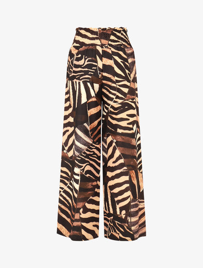 Pantalon à taille haute élastiquée imprimé animal - Camel - 2