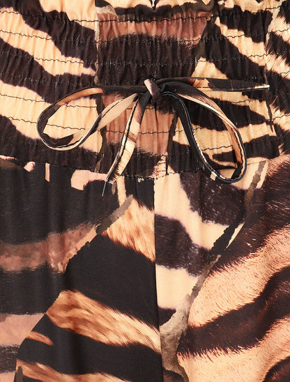 Pantalon à taille haute élastiquée imprimé animal - Camel - 3