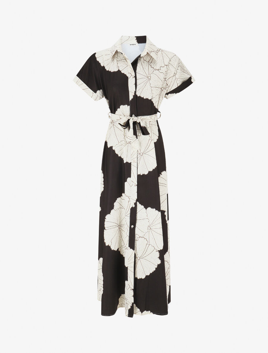 Robe chemise longue imprimé floral - Noir - 4