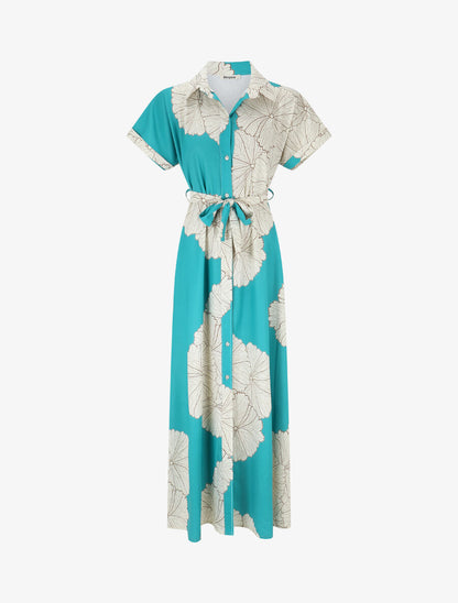 Robe chemise longue imprimé floral - Turquoise - 4