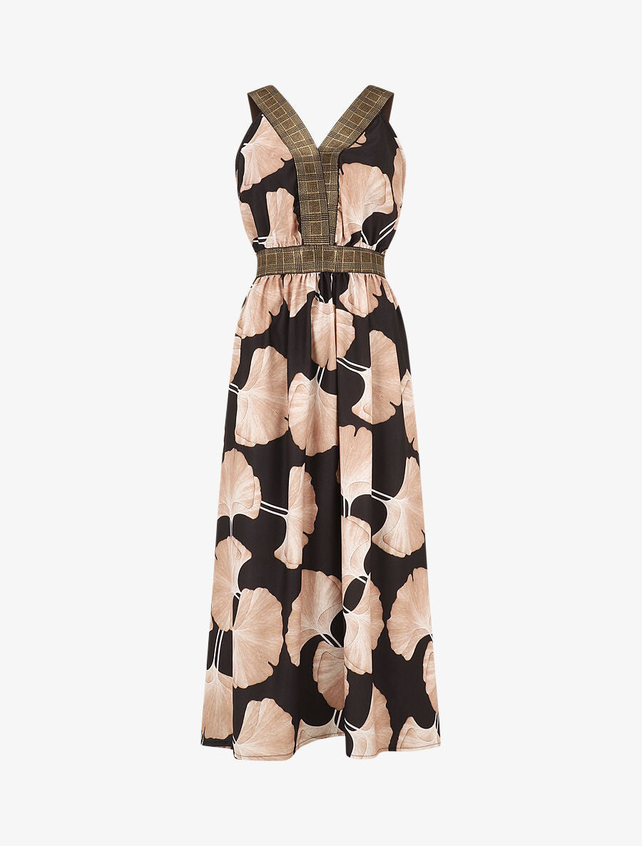 Robe longue à détail irisées et imprimé floral - Noir - 4