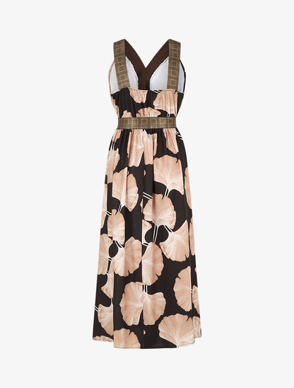 Robe longue à détail irisées et imprimé floral - Noir - 2