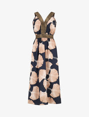 Robe longue à détail irisées et imprimé floral - Marine - 4