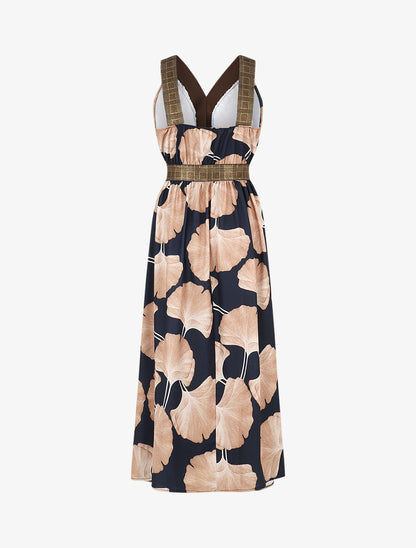 Robe longue à détail irisées et imprimé floral - Marine - 2