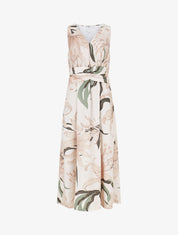 Robe longue élastiquée imprimé floral - Beige - 1