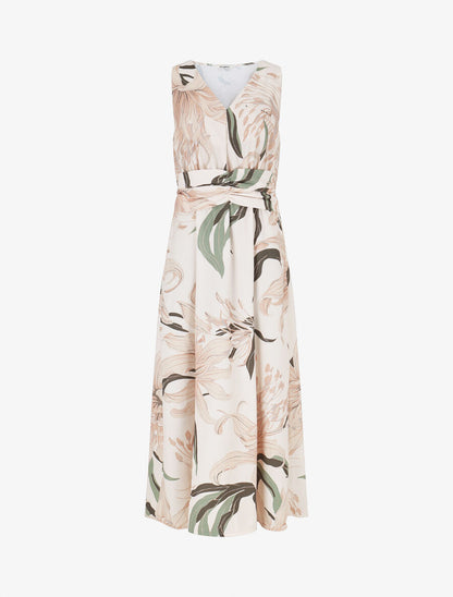 Robe longue élastiquée imprimé floral - Beige - 1