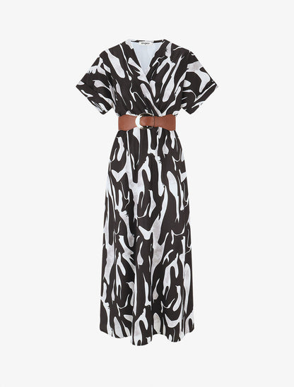 Robe longue à cache-coeur imprimé abstrait - Noir - 1