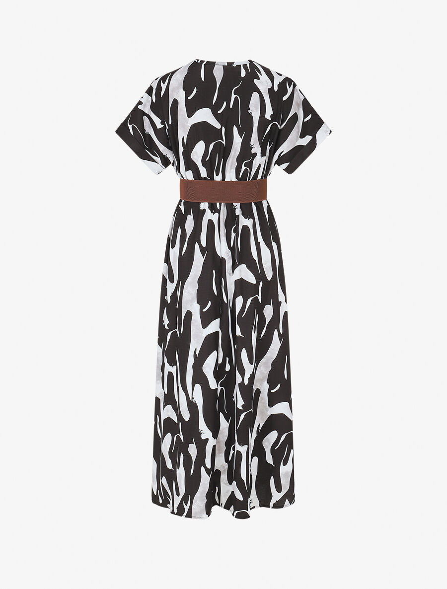 Robe longue à cache-coeur imprimé abstrait - Noir - 2