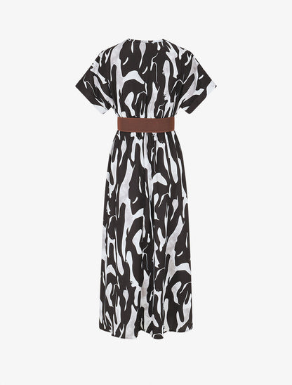 Robe longue à cache-coeur imprimé abstrait - Noir - 2