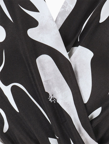 Robe longue à cache-coeur imprimé abstrait - Noir - 3