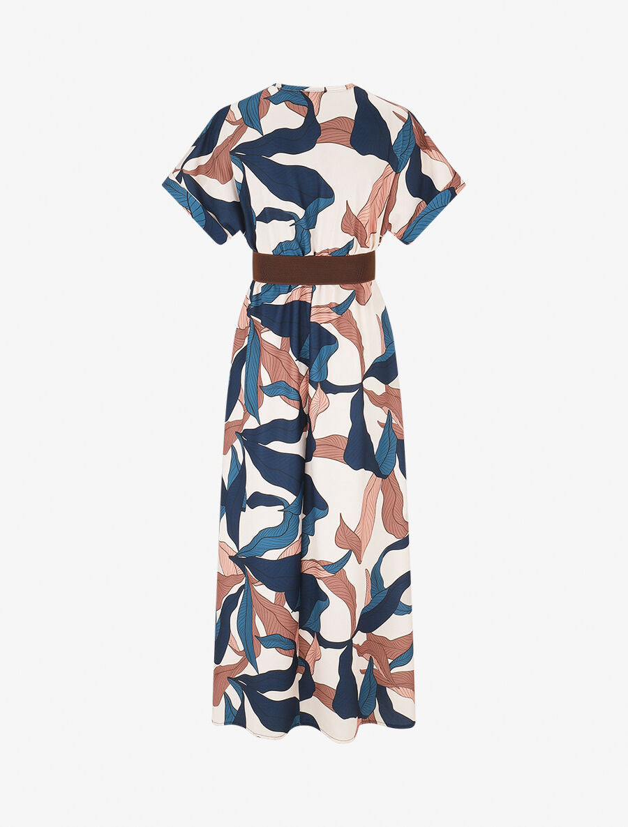 Robe longue à cache-coeur imprimé feuillage - Marine - 2