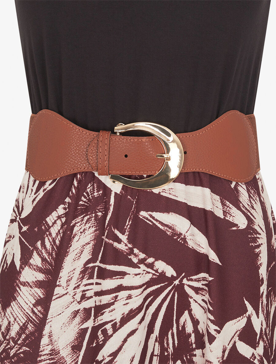 Robe longue à bretelles brodées imprimé tropical - Marron - 3