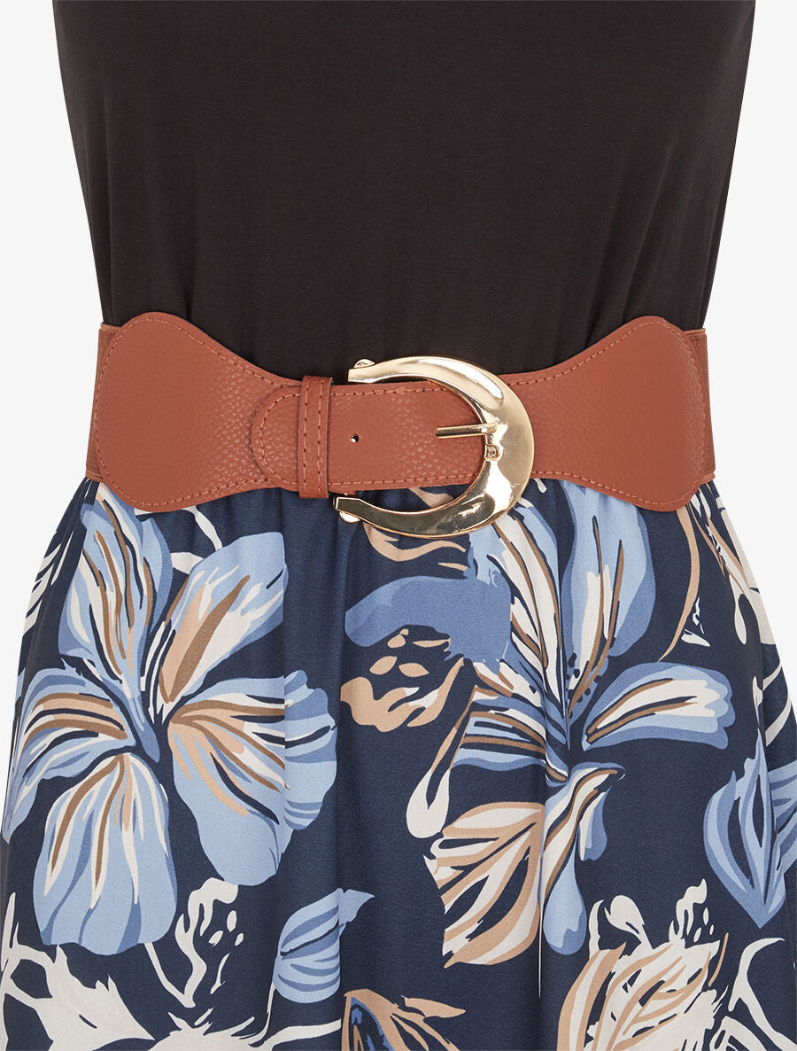 Robe longue à bretelles brodées imprimé floral - Marine - 3