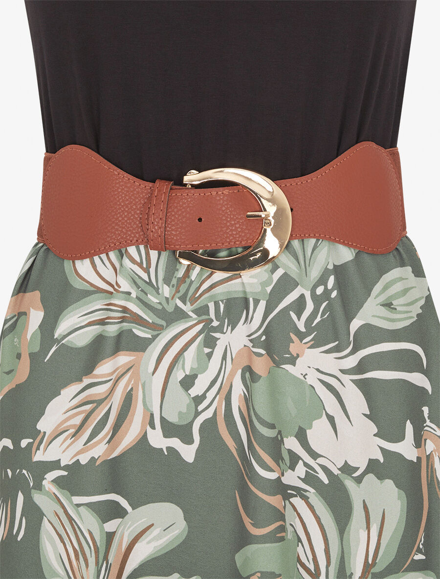 Robe longue à bretelles brodées imprimé floral - Kaki - 3