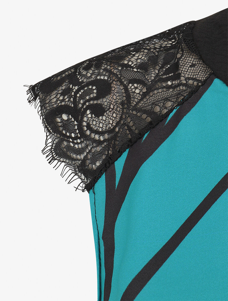 Top imprimé abstrait à manches courtes en dentelle - Turquoise - 3