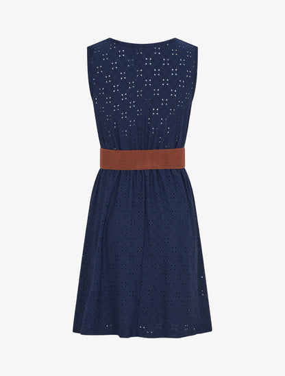 Robe droite unie et ajourée - Marine - 2