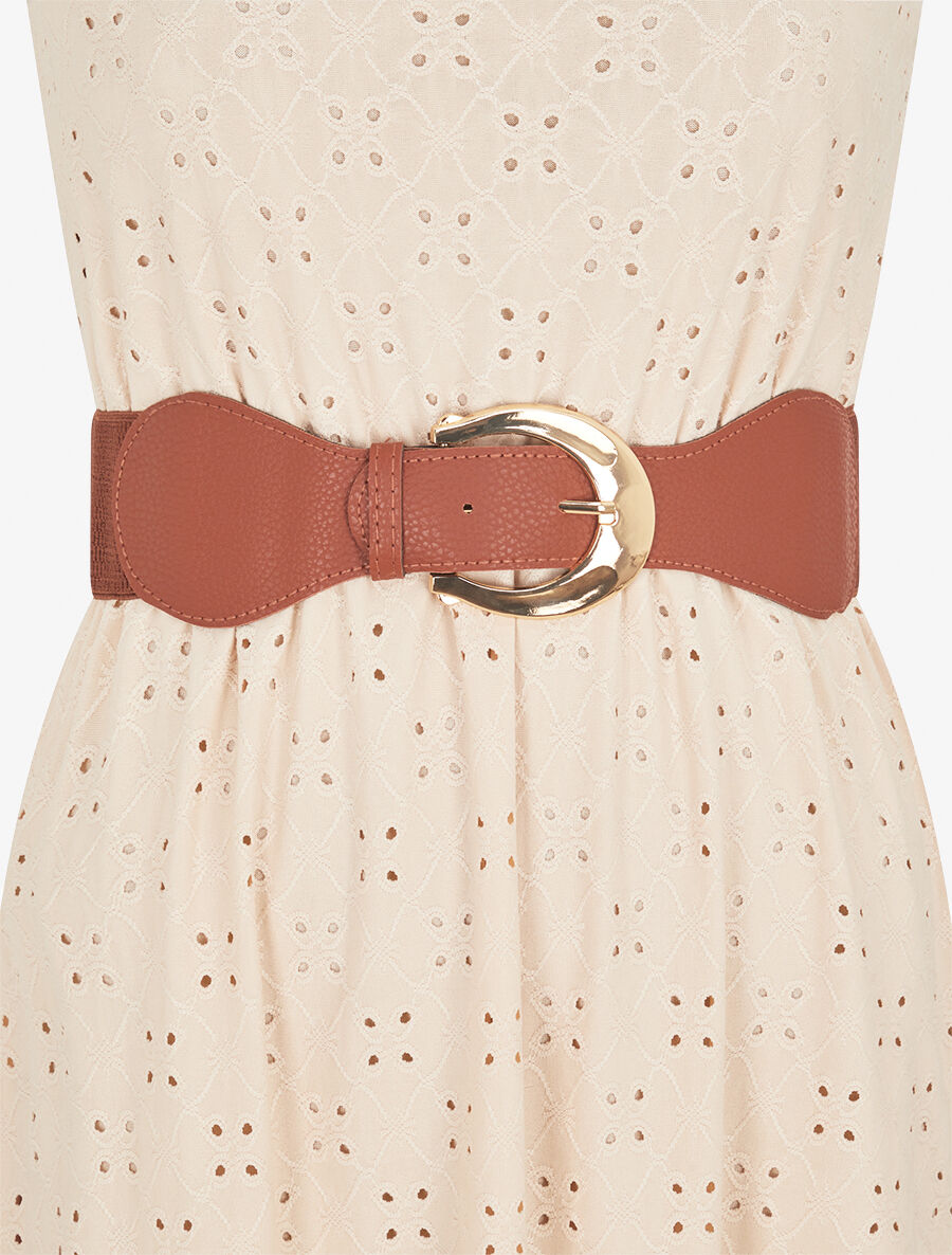 Robe droite unie et ajourée - Beige - 3