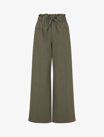 Pantalon droit taille haute élastiquée - Kaki - 4