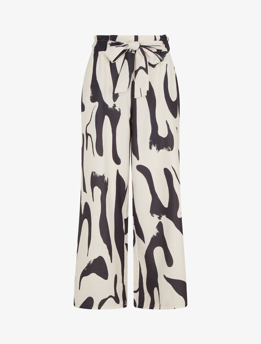 Pantalon fluide imprimé abstrait - Beige - 1