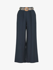 Pantalon uni à taille élastiquée - Marine - 1