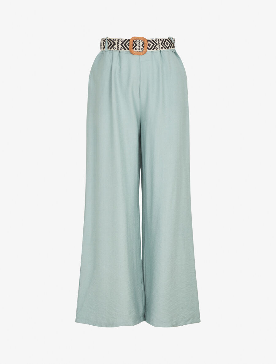 Pantalon uni à taille élastiquée - Vert d&