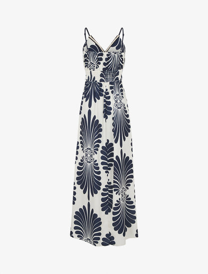 Robe longue à taille élastiquée imprimé fantaisie - Marine - 2