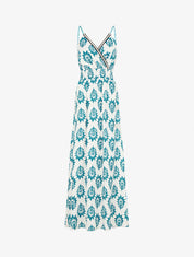 Robe longue à taille élastiquée imprimé floral - Bleu canard - 1
