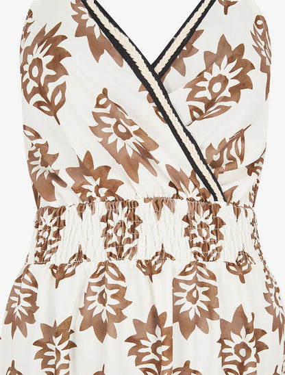 Robe longue à taille élastiquée imprimé floral - Camel - 3