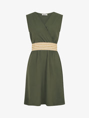 Robe unie à bande élastiquée - Kaki - 1