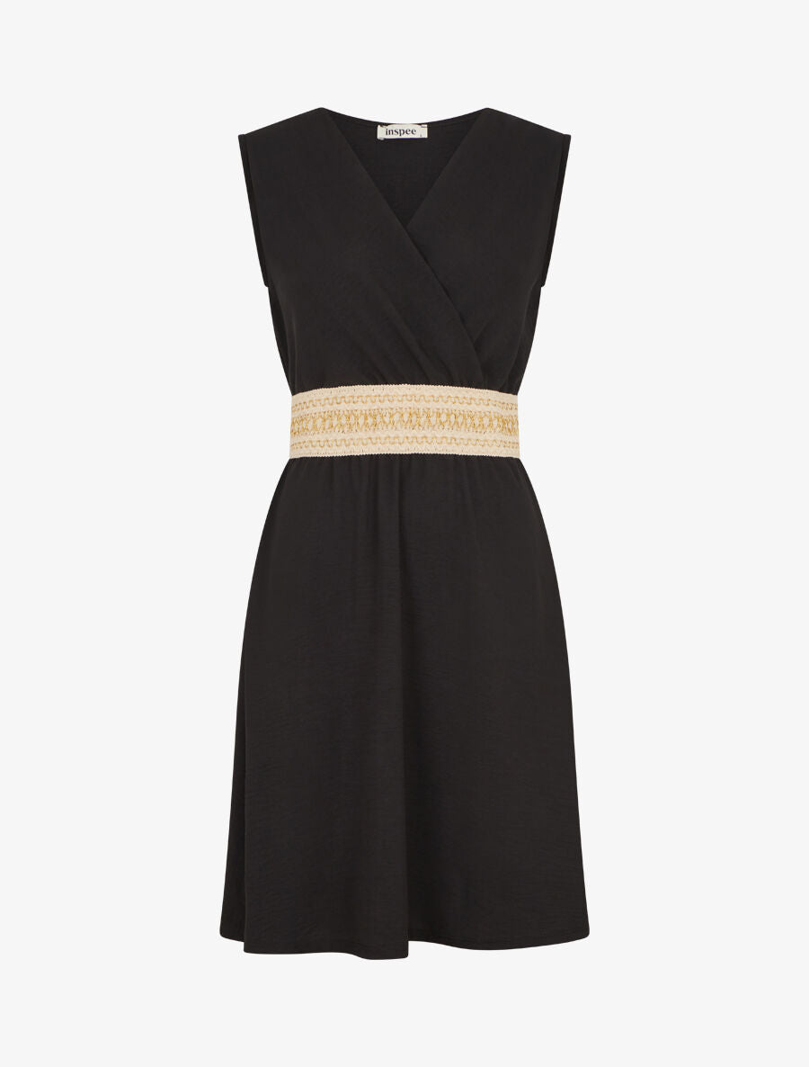 Robe unie à bande élastiquée irisée - Noir - 1