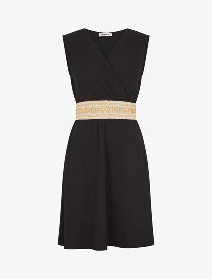 Robe unie à bande élastiquée irisée - Noir - 1