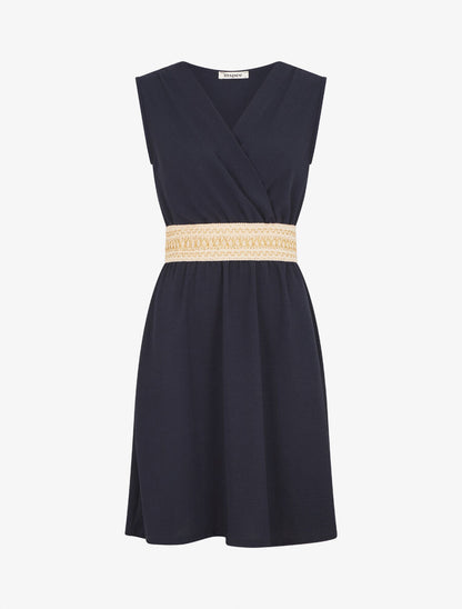 Robe unie à bande élastiquée irisée - Marine - 4