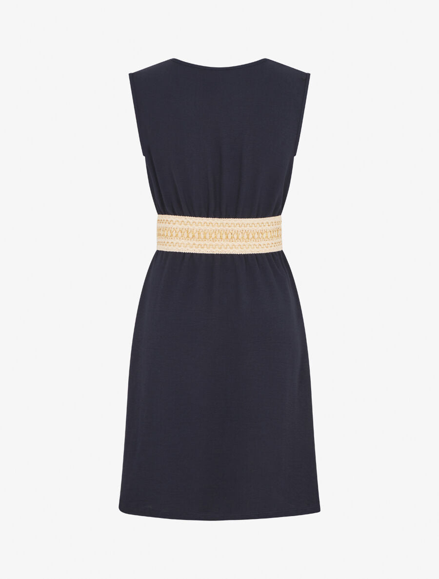 Robe unie à bande élastiquée irisée - Marine - 2