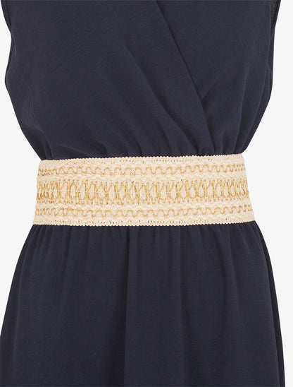 Robe unie à bande élastiquée irisée - Marine - 3