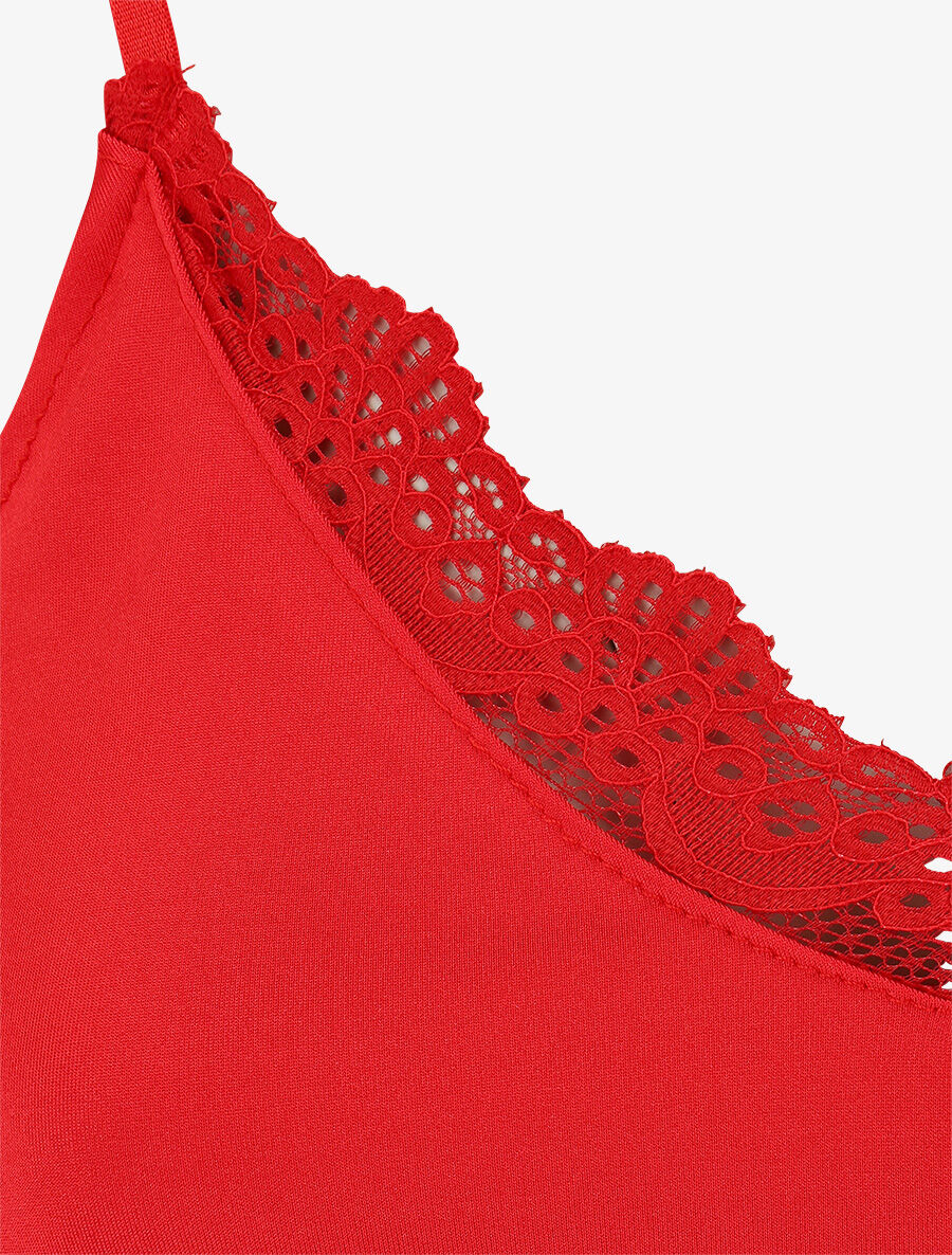 Body uni à détail dentelle - Rouge - 3