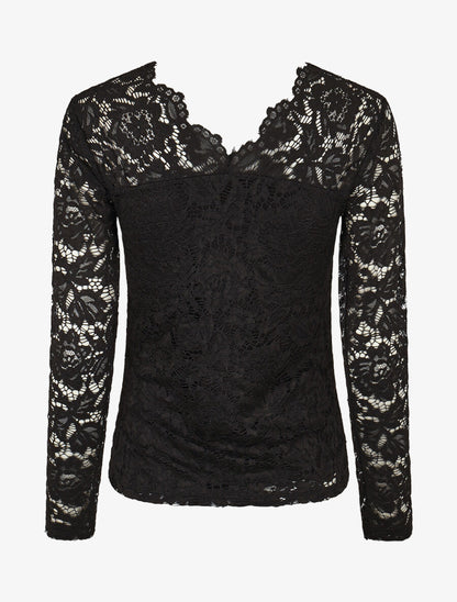 Top uni en dentelle - Noir - 2