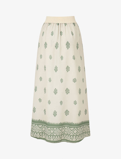 Jupe longue évasée imprimé arabesque - Kaki - 2
