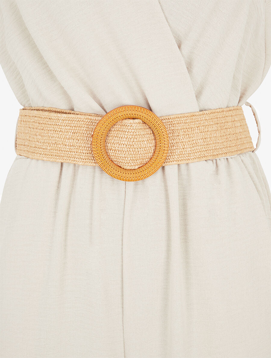 Combinaison ceinturée sans manches coupe droite - Beige - 3