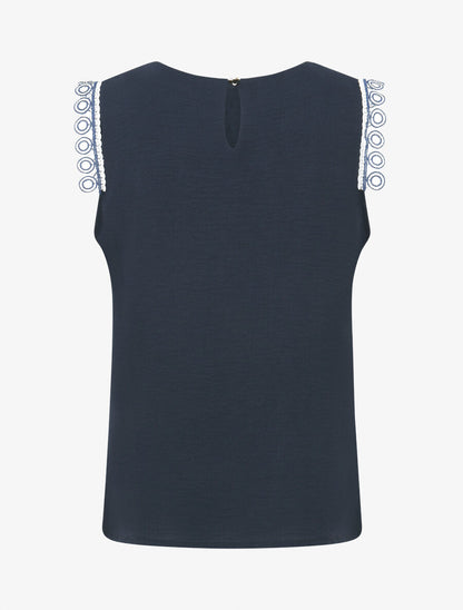 Top uni à détail broderies - Marine - 2