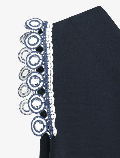 Top uni à détail broderies - Marine - 3