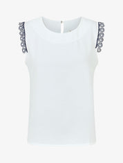 Top uni à détail broderies - Blanc - 1