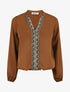Blouse satinée ornée de broderie - Camel - 1