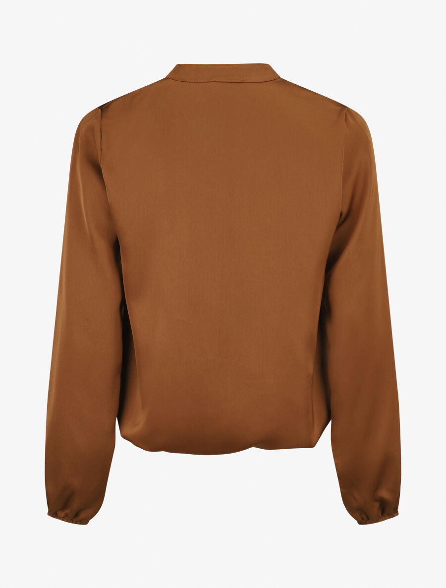 Blouse satinée ornée de broderie - Camel - 2