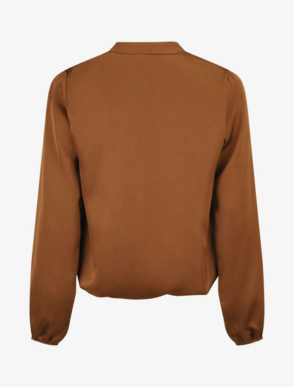 Blouse satinée ornée de broderie - Camel - 2