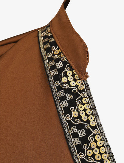 Blouse satinée ornée de broderie - Camel - 3