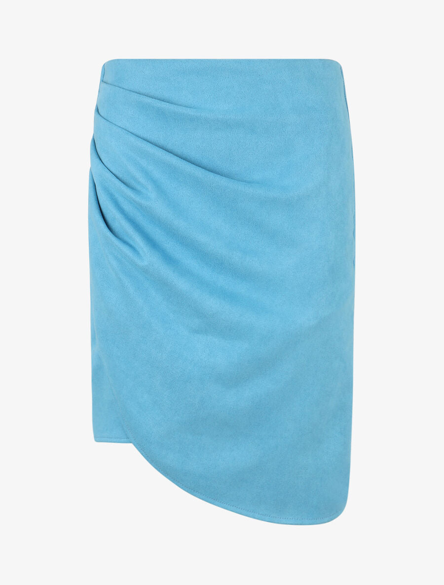 Jupe taille haute en suédine style portefeuille - Bleu ciel - 1