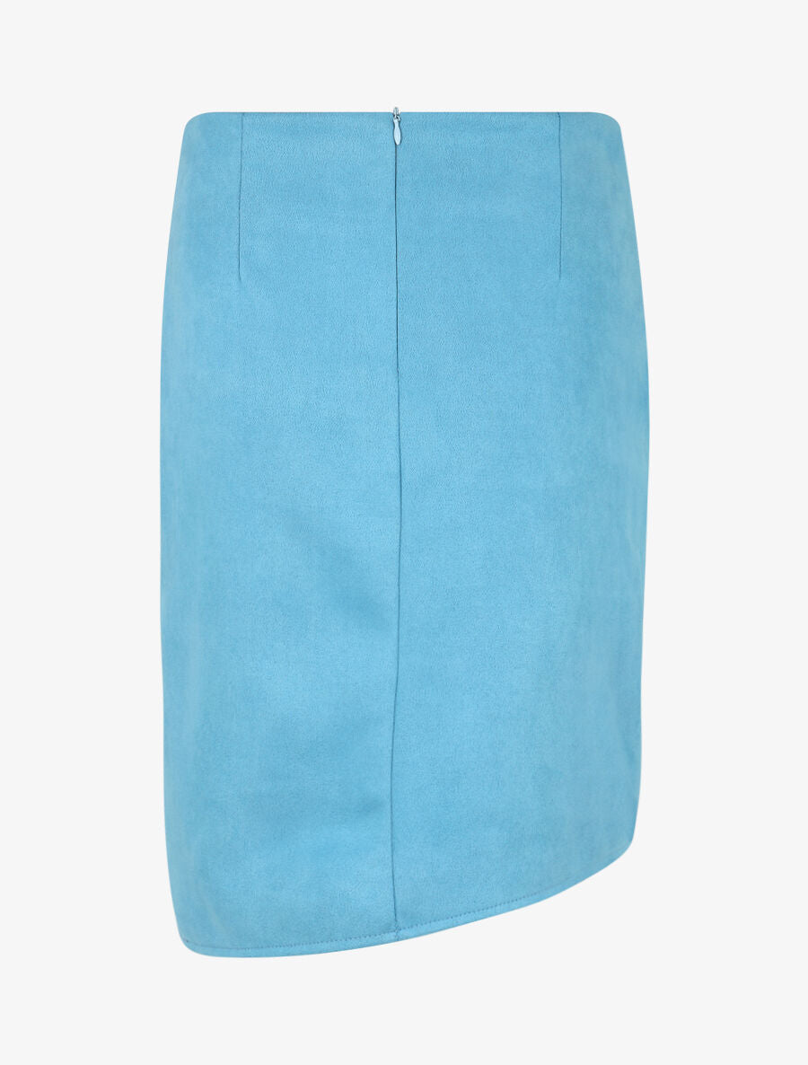 Jupe taille haute en suédine style portefeuille - Bleu ciel - 2