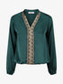 Blouse satinée ornée de broderie - Vert - 1