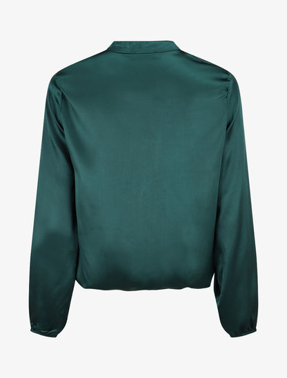 Blouse satinée ornée de broderie - Vert - 2