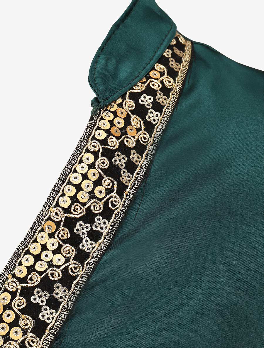 Blouse satinée ornée de broderie - Vert - 3